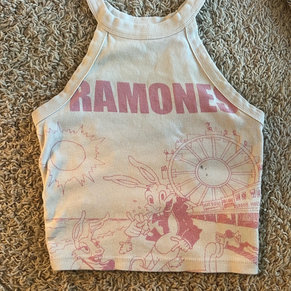 American Eagle Outfitters Cream and Pink Vintage Tank Top